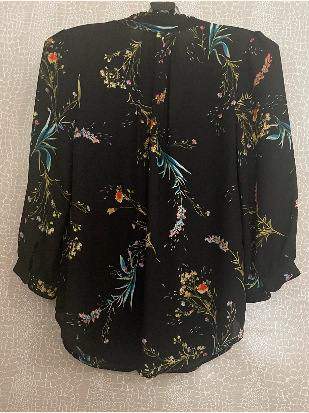 Worthington Petites Black Floral Long-Sleeve Blouse